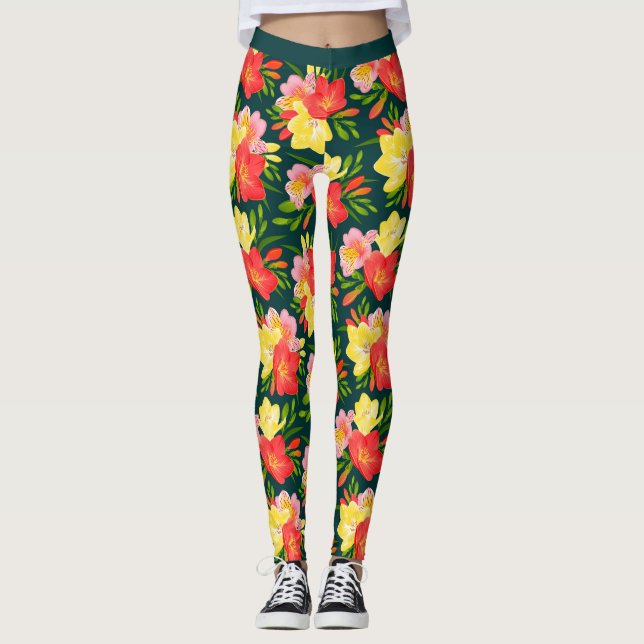 Leggings Modèle floral tropical vibre (Devant)