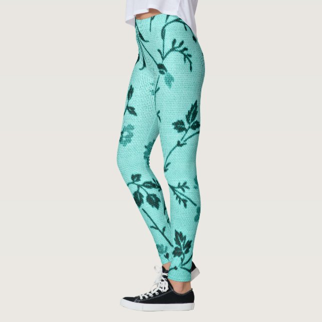 Leggings Modèle floral turquoise (Gauche)