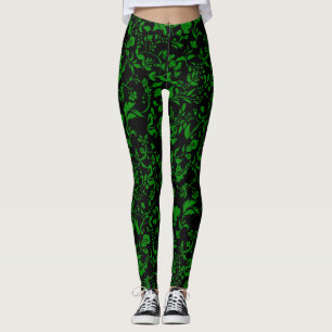 Leggings Modèle floral vert G01. BG noir