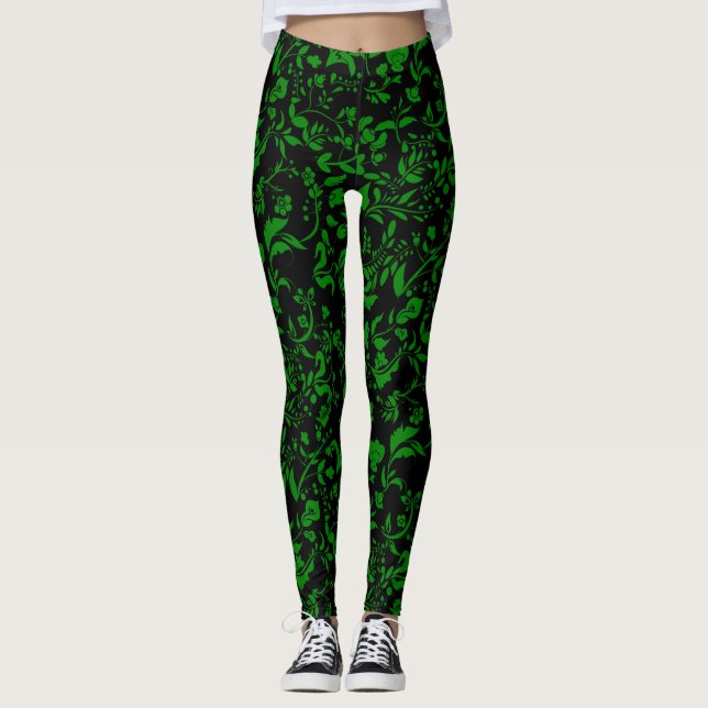 Leggings Modèle floral vert G01. BG noir (Devant)