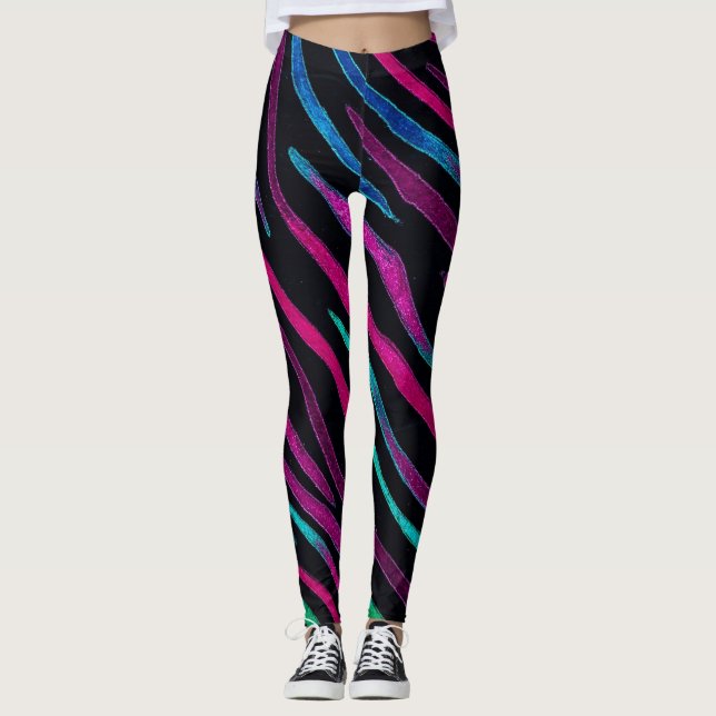Leggings Modèle Neon Noir Zebra (Devant)