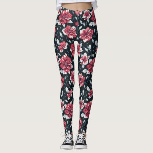 Leggings Modèle Vintage unique rouge rétro et noir floral