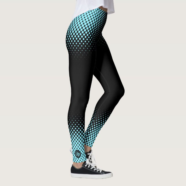 Leggings Modern Custom Logo Electric-Blue Halftone on Black (Droite)