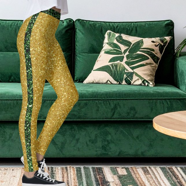 Leggings Modern Green Gold Glitter Sparkle Colorful Stripes (Créateur téléchargé)
