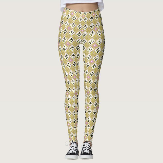 Leggings Modern Olive & Magenta Geometric Tribal Pattern (Devant)