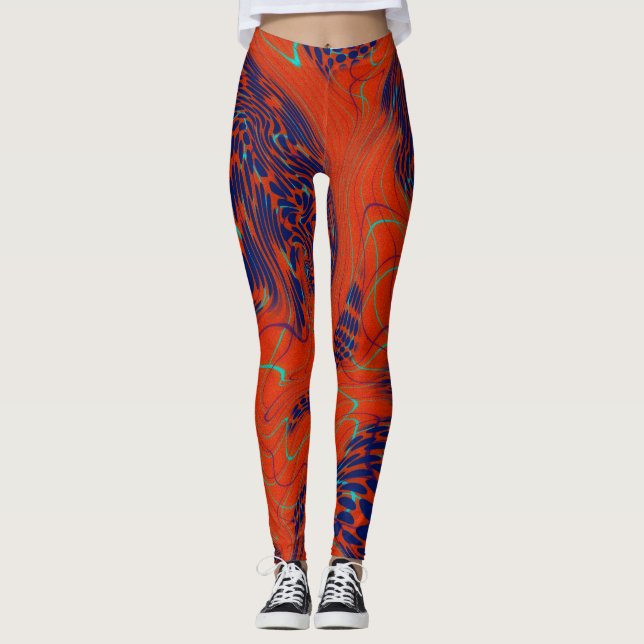 Leggings Moderne abstrait bleu orange  (Devant)