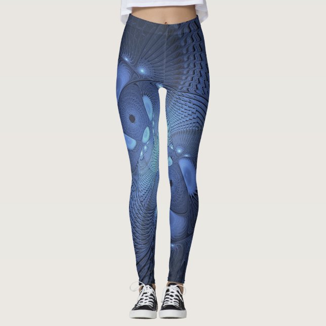 Leggings Moderne Abstrait tendance Dusk Blue Fractal Art (Devant)