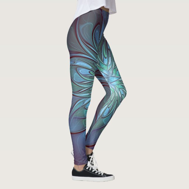 Leggings Moderne Abstrait tendance Fleur bleue Fractal Art (Droite)