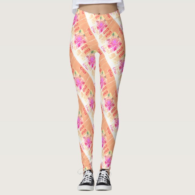 Leggings MODERNE abstraite dessin-rose-brun-mosaïque (Devant)