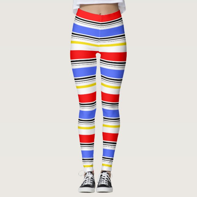Leggings Moderne bandes rouges bleues et blanches  (Devant)