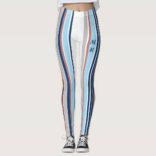 Leggings Moderne Bleu Blanc Gris Rouge Gris Monogramme