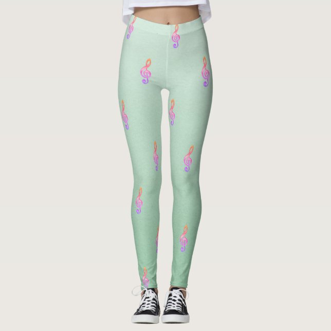 Leggings Moderne Clé de Violon Adorable Mignonne Féminine (Devant)