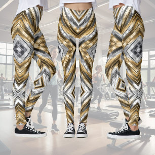 Leggings Moderne, cool, chic, motif rayure argent et or