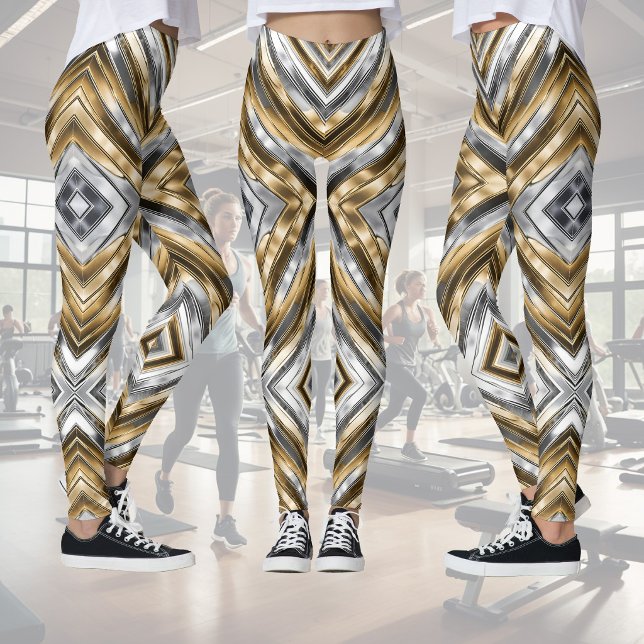 Leggings Moderne, cool, chic, motif rayure argent et or (Créateur téléchargé)