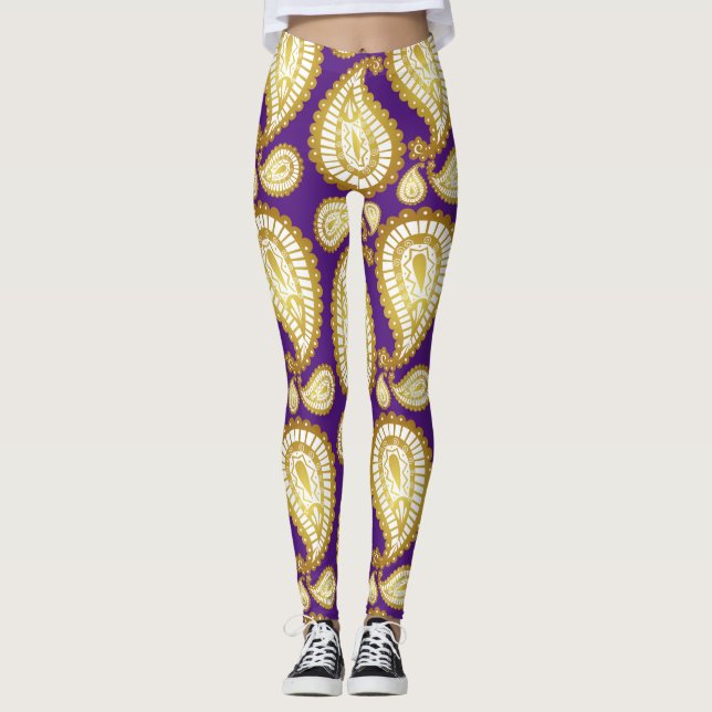 Leggings Moderne Cute tendance élégant Noël doré violet (Devant)