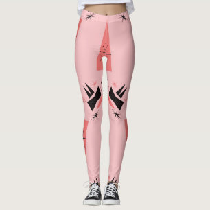 Leggings Moderne du milieu du siècle : Motif de corail rose