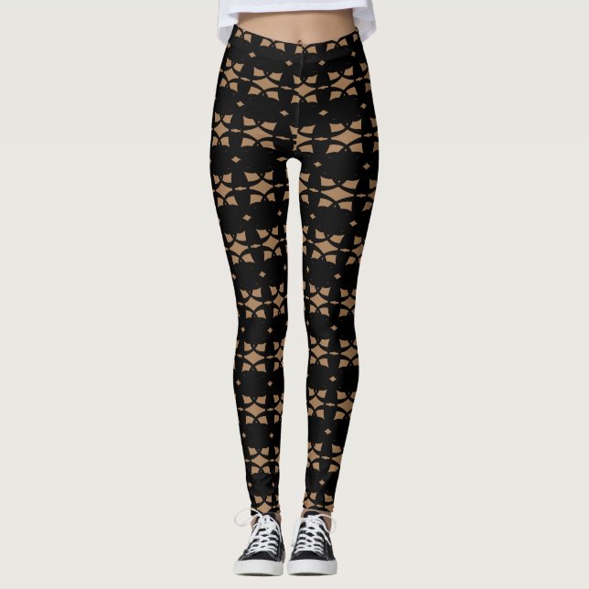 Leggings Moderne Élégant Noir et Beige (Devant)
