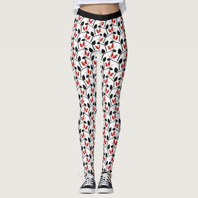 Leggings Moderne élégant rouge noir Rose hanches Motif Yoga (Devant)