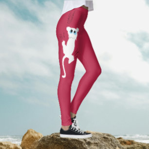 Leggings Moderne Fantaisie Amusante Rouge Blanche Chat Mama