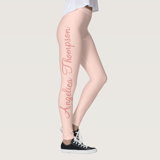 Leggings Moderne Feminine Solide Rose Soft Script Nom perso (Droite)