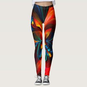 Leggings Moderne Floral Abstrait Art Orange Bleu Motif #14