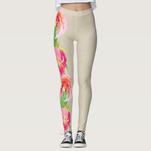 Leggings Moderne Floral Aquarelle Rustique Couleurs Vives
