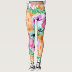 Leggings Moderne Florale Aquarelle Printanière Colorée Lumi