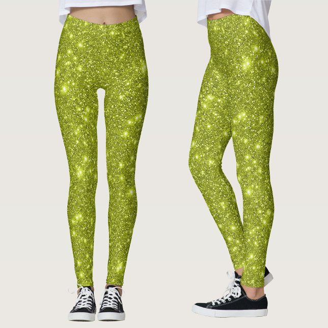 Leggings Moderne Jaune Citron Pailleté Fête  (Créateur téléchargé)