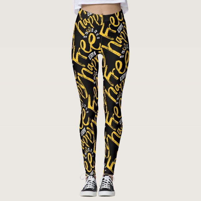 Leggings Moderne Libre Jaune Joyeux Sur Peinture Typographi (Devant)