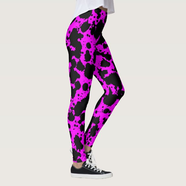 Leggings Moderne noir et rose brillant Paint Splateaux Drôl (Droite)