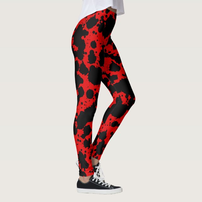 Leggings Moderne noir et rouge brillant Paint Splatter Funn (Droite)