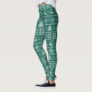 Leggings Moderne Nordic Knit Ugly Sweater Vert Blanc tendan