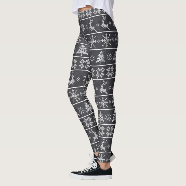 Leggings Moderne Nordique Knit Ugly Sweater Chalkboard Gris (Gauche)