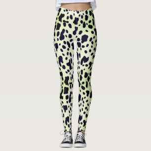 Leggings Moderne Pastel Green Black Cow Spots de peau Motif