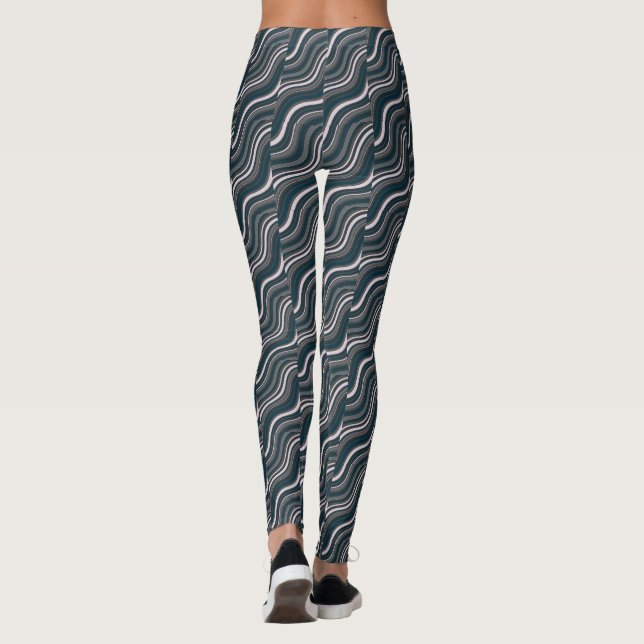 Leggings Moderne pour femmes rustique bleu & gris (Dos)