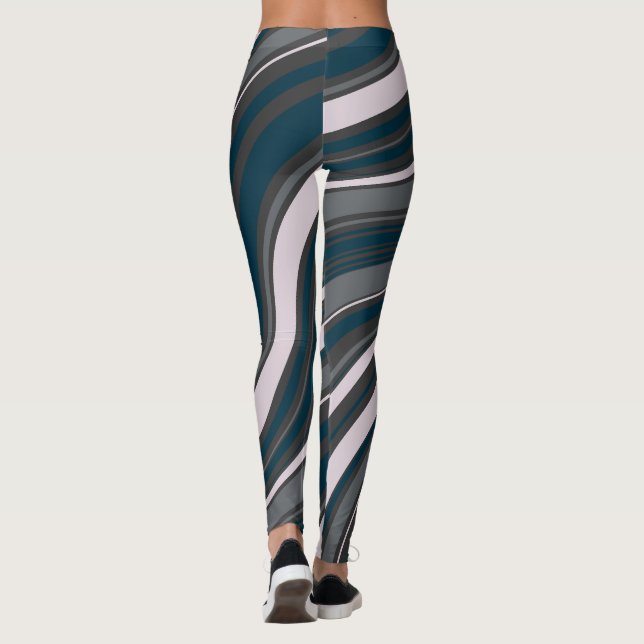 Leggings Moderne pour femmes rustique bleu & gris (Dos)