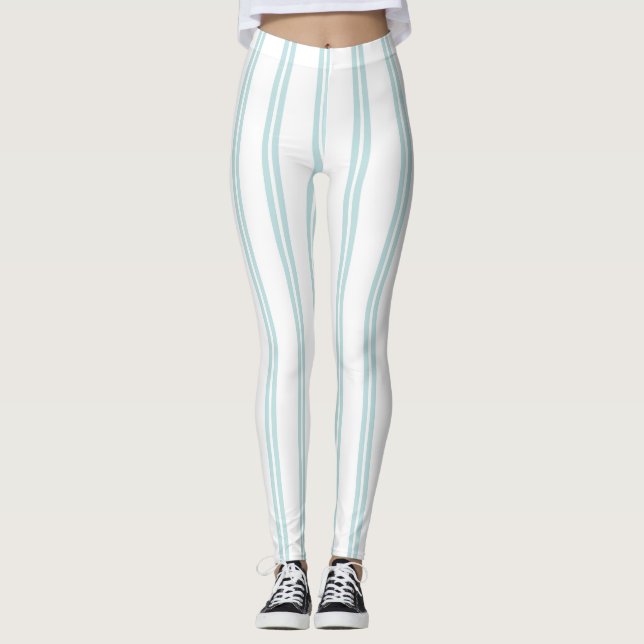 Leggings Moderne propre et frais Bleu clair et blanc (Devant)