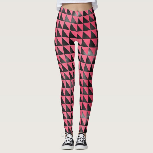 Leggings Moderne rose noir métal brillant Yoga géométrique (Devant)