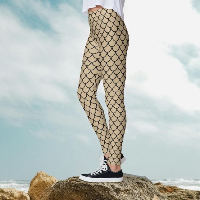 Leggings Moderne Sable Beige Écailles de Poisson Sirène Mot (Créateur téléchargé)