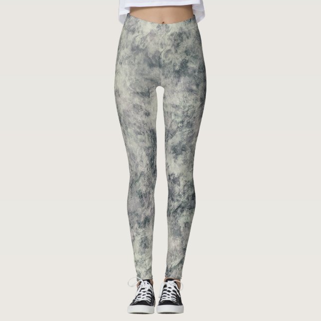 Leggings Moderne Texturé Abstrait Gris Lavande Sauge Vert (Devant)