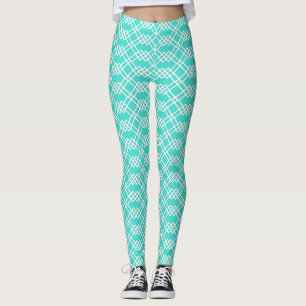 Leggings Moderne treillis géométrique Bright Turquoise & Bl
