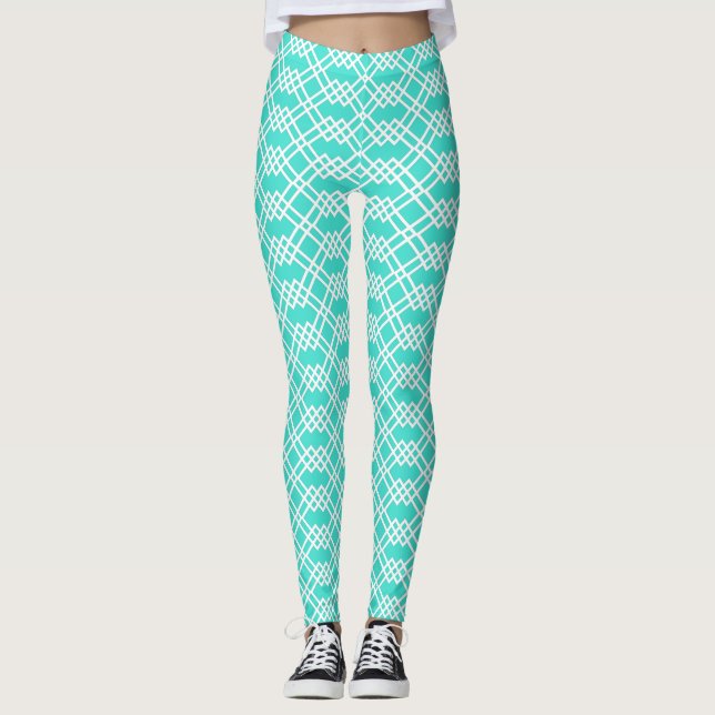 Leggings Moderne treillis géométrique Bright Turquoise & Bl (Devant)