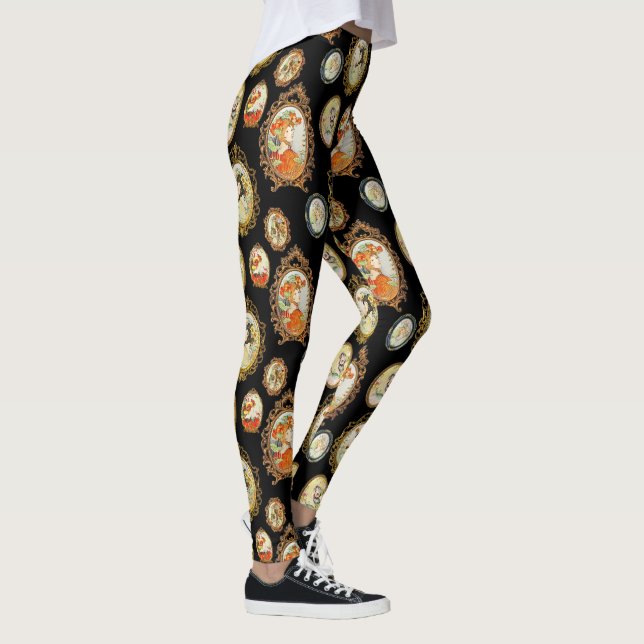 Leggings Moderne Vintage Art Nouveau Filles Cadres Fleurs (Droite)