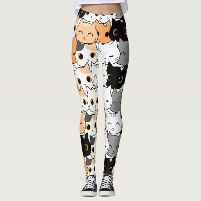 Leggings modernes à motif de chats kawaii mignons (Devant)
