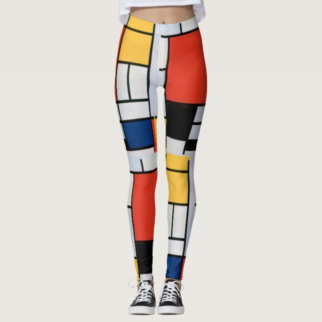 Leggings Mondrial Composition Rouge Jaune Bleu Noir (Devant)
