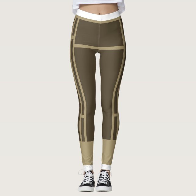 Leggings Mondrian Inspiré Brown Beige 3 (Devant)