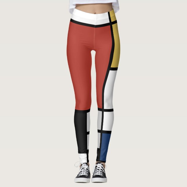 Leggings Mondrian Peinture Rouge Plane Jaune Noir Gris Bleu (Devant)