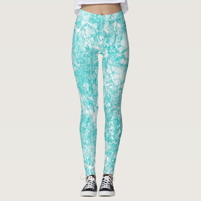 Leggings Monnaie bleu et Marbre blanc texture (Devant)