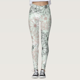 Leggings Monnaie moderne Rose noir or marbre floral