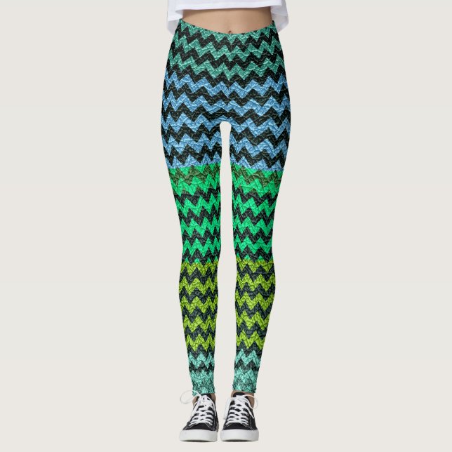 Leggings Monnaie Turquoise Chevron Cuir Moderne (Devant)
